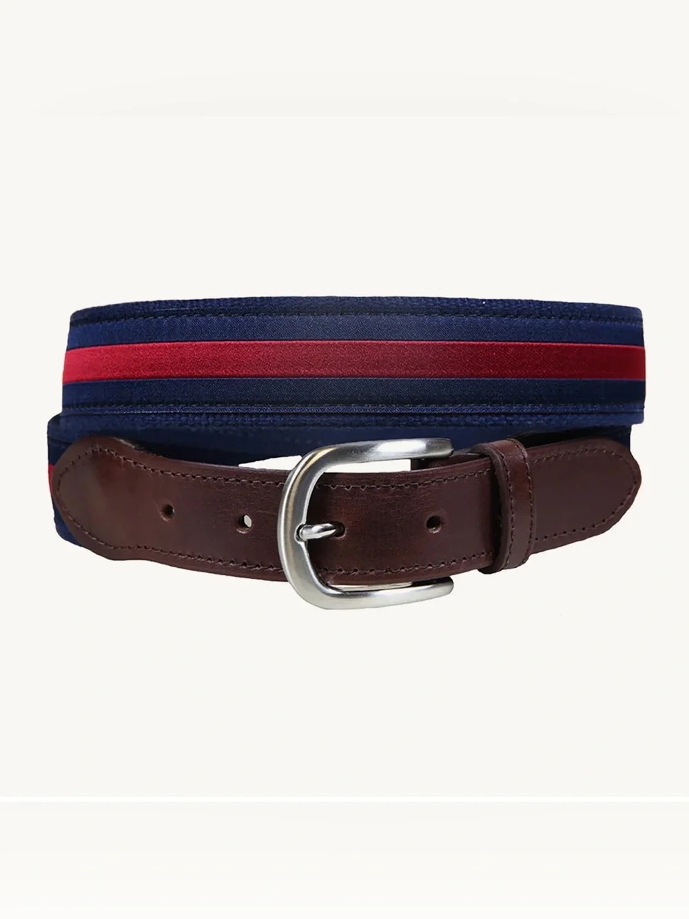 The Belted Cow Classic Stripe Club Belt 40/100 Canvas Leather Trim Brass Buckle